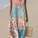 Anna™ midi patchwork dress, sleeveless with round neck and multicolor floral panels