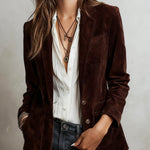 Dark brown suede-look vintage jacket with button front and flap pockets