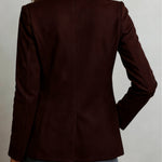 Deep brown suede-look vintage jacket with button front, back view