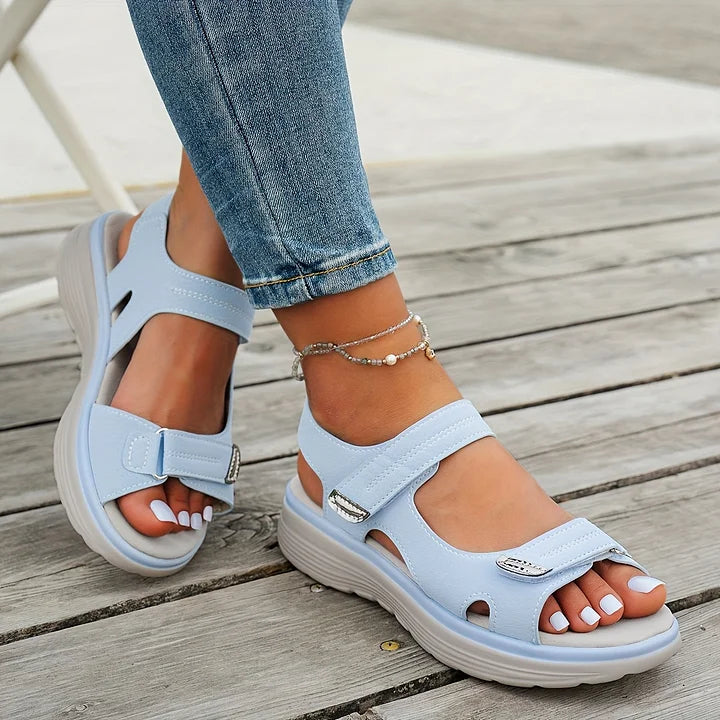 Chanel orthopedic non-slip sandals in light blue with two adjustable straps and chunky sole