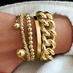 Gold-tone overlapping bracelet set with beaded rows and chunky chain links (5 pieces)