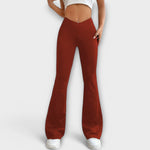 Wide-leg flared pants, high waist, red fabric