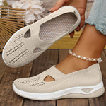 Orthopedic knit slip-on sneakers, cream upper with perforations and padded sole