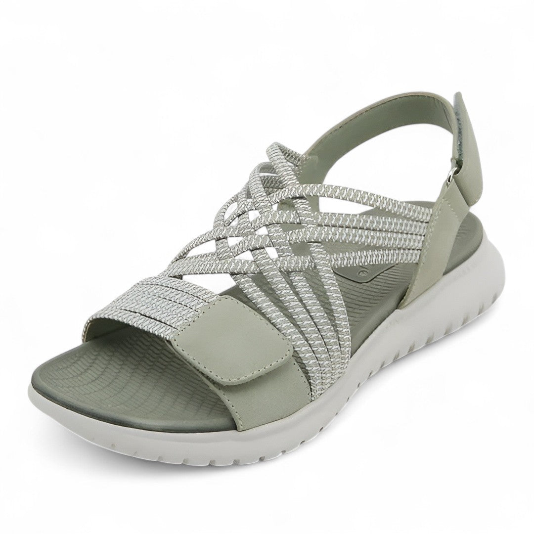 Kassandra orthopedic comfort sandal, light green woven upper with hook-and-loop strap