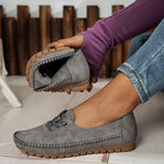 Gray suede-look lace-up slip-on loafer shoes with rubber tread sole