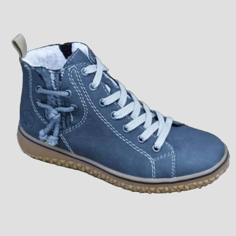 Nima women’s orthopedic winter footwear, navy blue high-top sneaker with light lining
