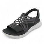 Kassandra orthopedic comfort sandal, black woven upper with wide hook-and-loop strap