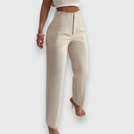 Beige high-waisted trousers, tailored fit, ankle length, front seam