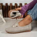Light beige suede-look lace-up slip-on loafer shoes with rubber tread sole