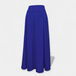 Blue midi skirt with pleated panels and wide waistband (back view)