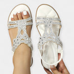 Orthopedic boho sandals white with silver jeweled cross-floral straps and open toe