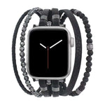 Multi-wrap Apple Watch bracelet with black volcanic stone beads and stainless steel clasp