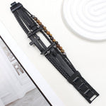 Black multi-row watch band with cross charm, beaded bracelet, buckle