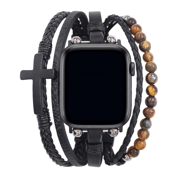 Caleb - Brățară pentru Apple Watch cu multiple rânduri, piele vegană sintetică, închidere ajustabilă