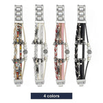Set of four Apple Watch multi-wrap bracelets in silver, black, red, and pink cords