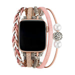 Apple Watch multi-strand bracelet, pink woven bands with Tree of Life charm and pearl beads
