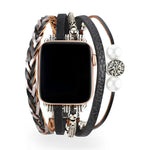 Apple Watch multi-strand bracelet, black woven bands with Tree of Life charm and beads