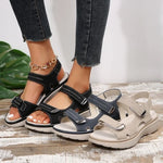 Orthopedic anti-slip sandals, black and beige, adjustable ankle strap and buckle