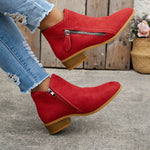 Red orthopedic ankle boots with side zipper and cushioned ankle collar