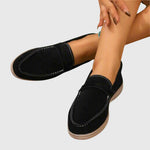 Maria suede orthopaedic slip-on moccasins, black with white rubber sole