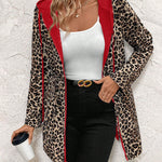 Leopard-print reversible hooded jacket with red outer layer and full zip front