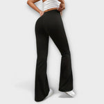 Wide-leg flared pants, high waist, black long trousers