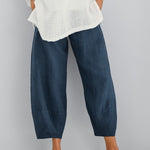 Dark blue lightweight summer pants, roomy tapered legs with cropped cuffs
