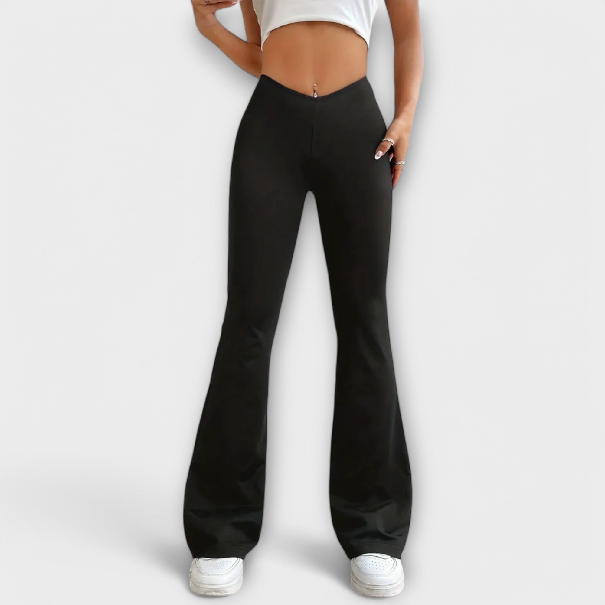 Wide-leg flared pants, high waist, black fabric