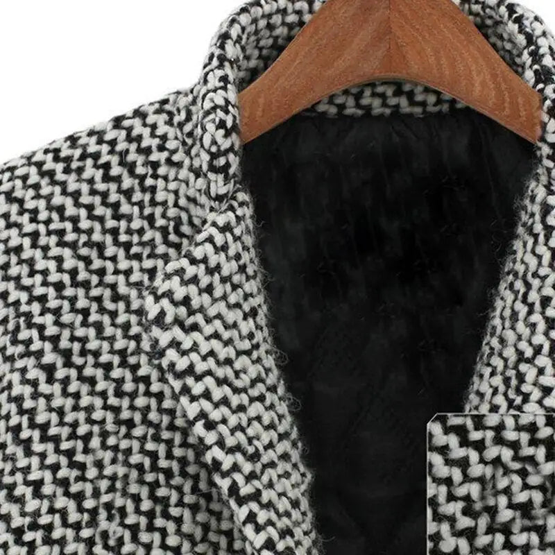 Black-and-white textured coat collar and inner lining close-up