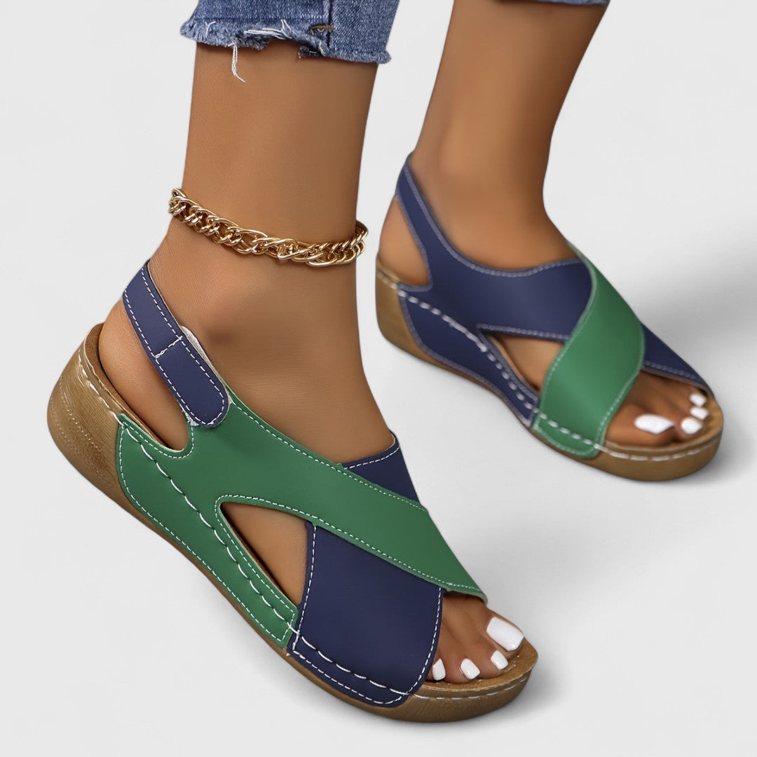 Antonia breathable orthopedic hiking sandals for women, green and navy, ankle chain