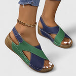 Antonia breathable orthopedic hiking sandals for women, green and navy, ankle chain