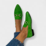 Catalina green slip-on ballet flats with horsebit detail