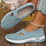 Orthopedic knit slip-on sneakers, light blue perforated upper with padded sole