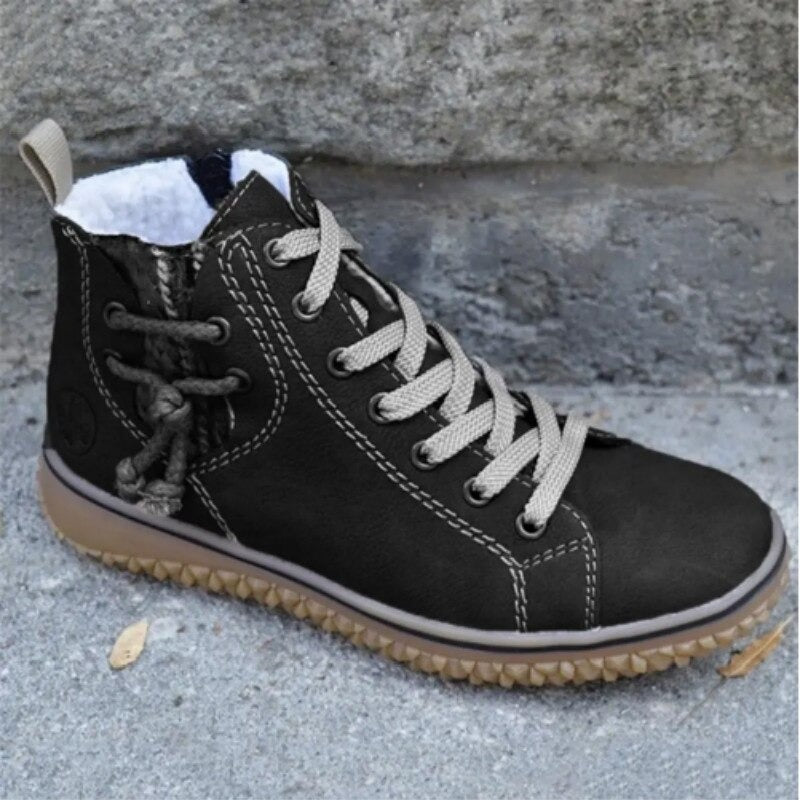 Nima women’s orthopedic winter footwear, black lace-up high-top sneaker with thick sole