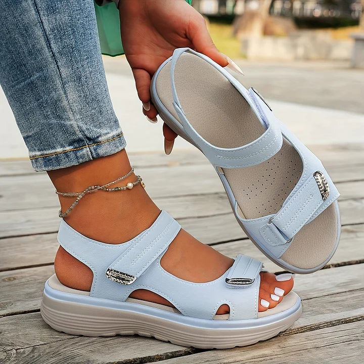 Chanel orthopedic non-slip sandals in light blue, open toe, perforated footbed, two straps