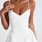 Women’s white midi dress bodice with thin straps and sweetheart neckline