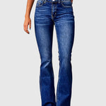 High-waisted slim-fit dark-blue jeans with button fly and five-pocket styling