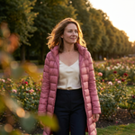 Lightweight quilted hooded jacket in pink with full zip and two side pockets