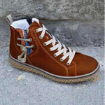 Nima women’s orthopedic winter footwear, brown lace-up high-top sneaker with light laces
