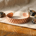 Doina Bucaresti men's copper cuff bracelet with square link band and oval rivet holes