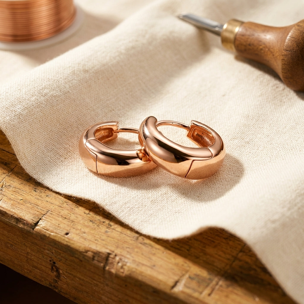 Doina Bucaresti copper hoop earrings, shiny ring design