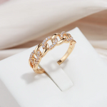 Gold chain-link ring with pavé crystal accents