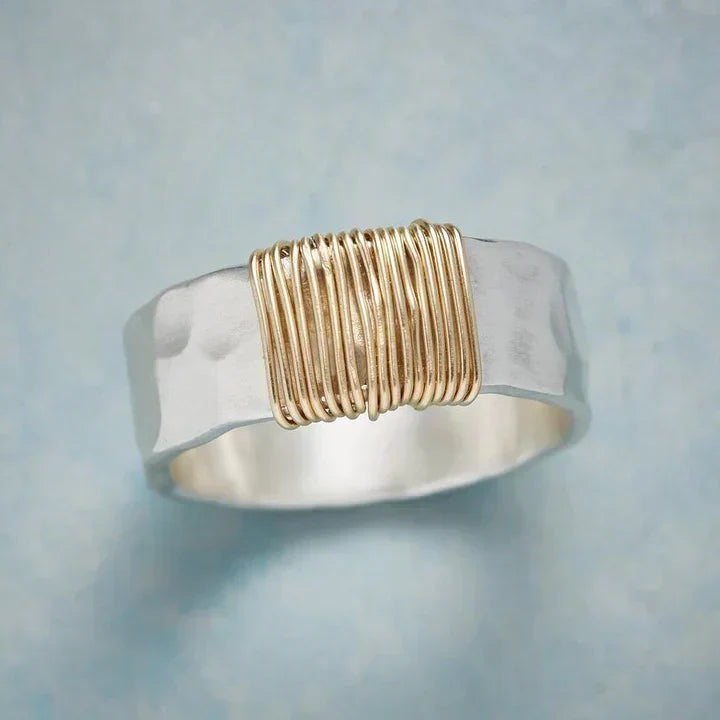 Gold-tone ribbed rectangular ring