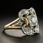 Vintage gold-tone and silver-tone ring with square clear zircon-style centerpiece and side stones