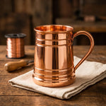 Copper mug with handle, ridged bands and wide rim, 530 ml