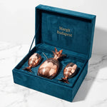 Copper pineapple-shaped pitcher set with two goblet cups in dark blue gift box