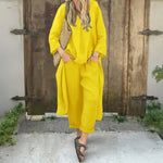 Yellow two-piece shirt and cropped trousers set
