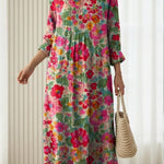 Floral comfort dress with long sleeves and gathered waist