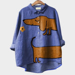 Bianca premium blouse, blue button-up shirt with dog print