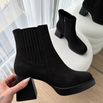 Black ankle boots with block heel and side elastic panels